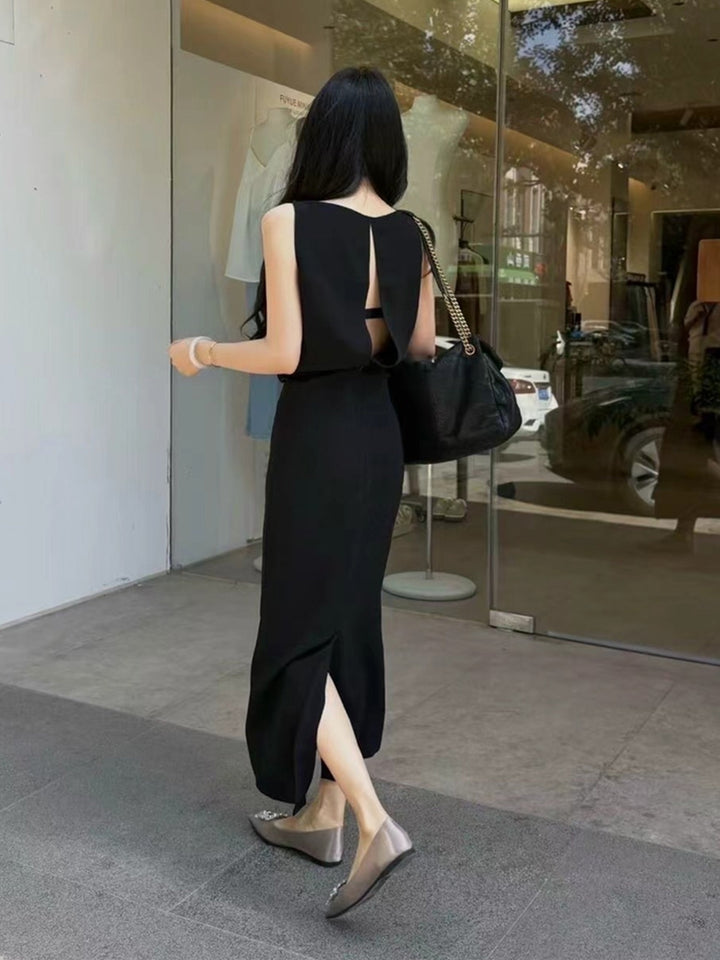 【dress】ノースリーブバックオーポンロングワンピース Q8948