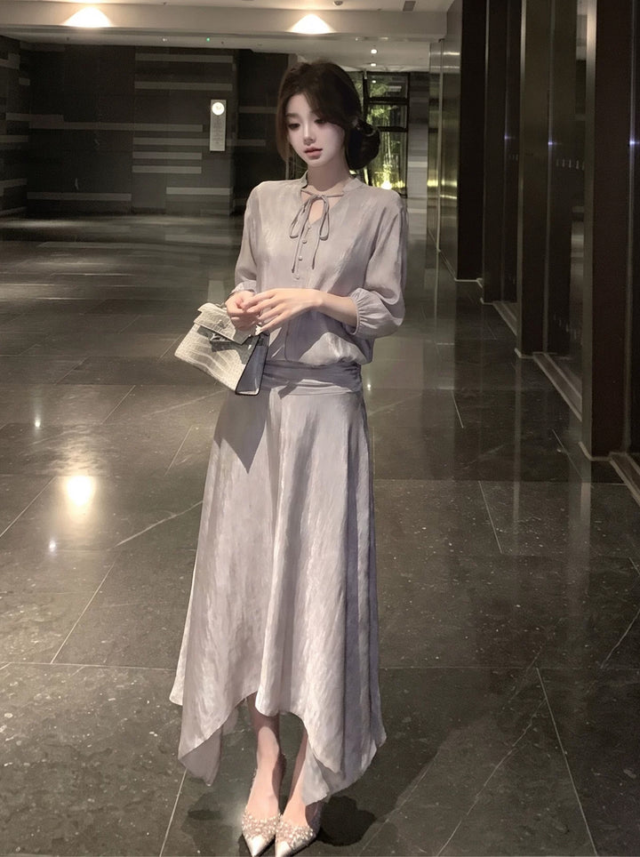 【dress】七分袖リボン付きワンピース Q8917