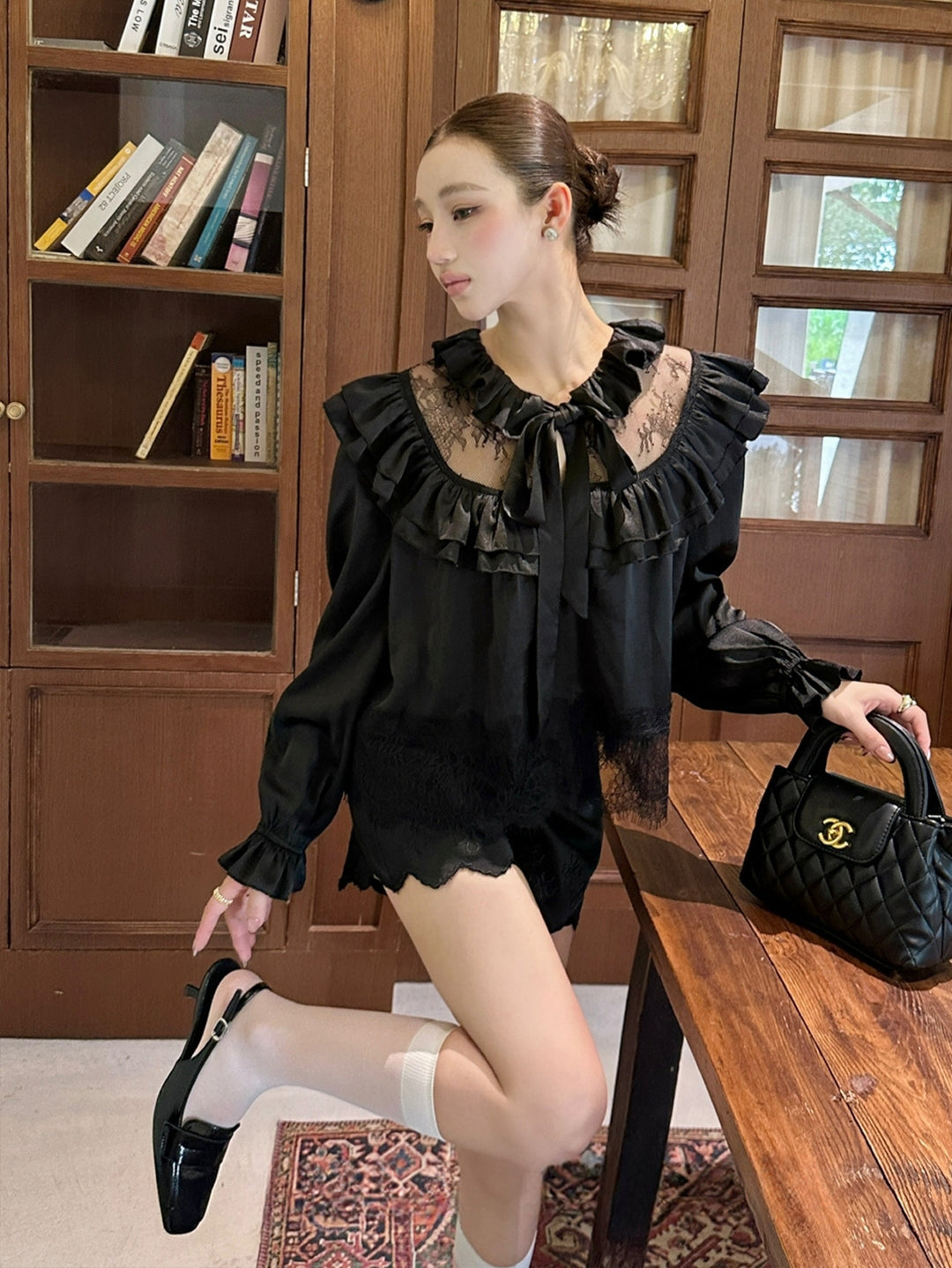 【tops】レースドッキングギャザーフリルトップス Q8975