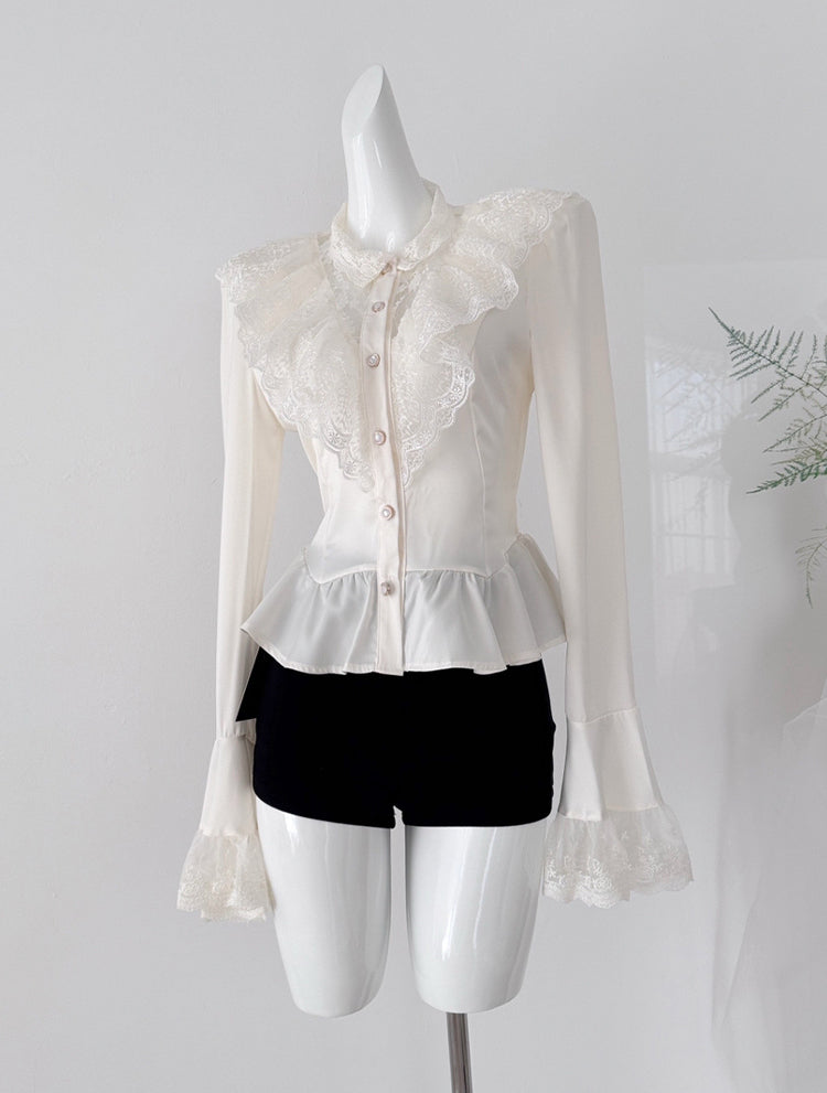 【tops】レースドッキングシャツ Q9010