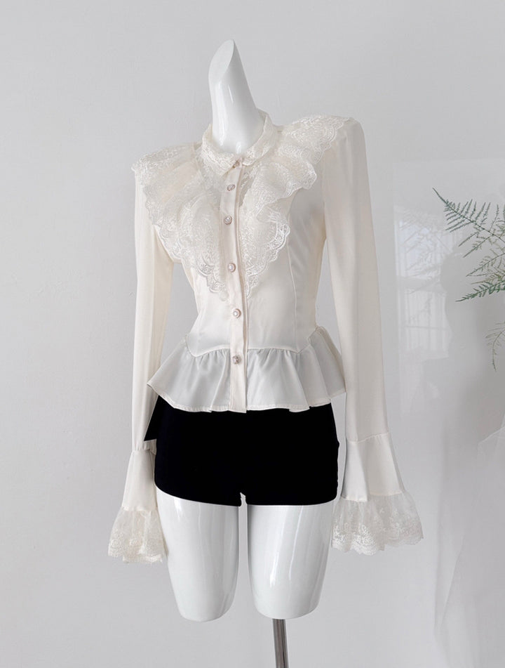 【tops】レースドッキングシャツ Q9010