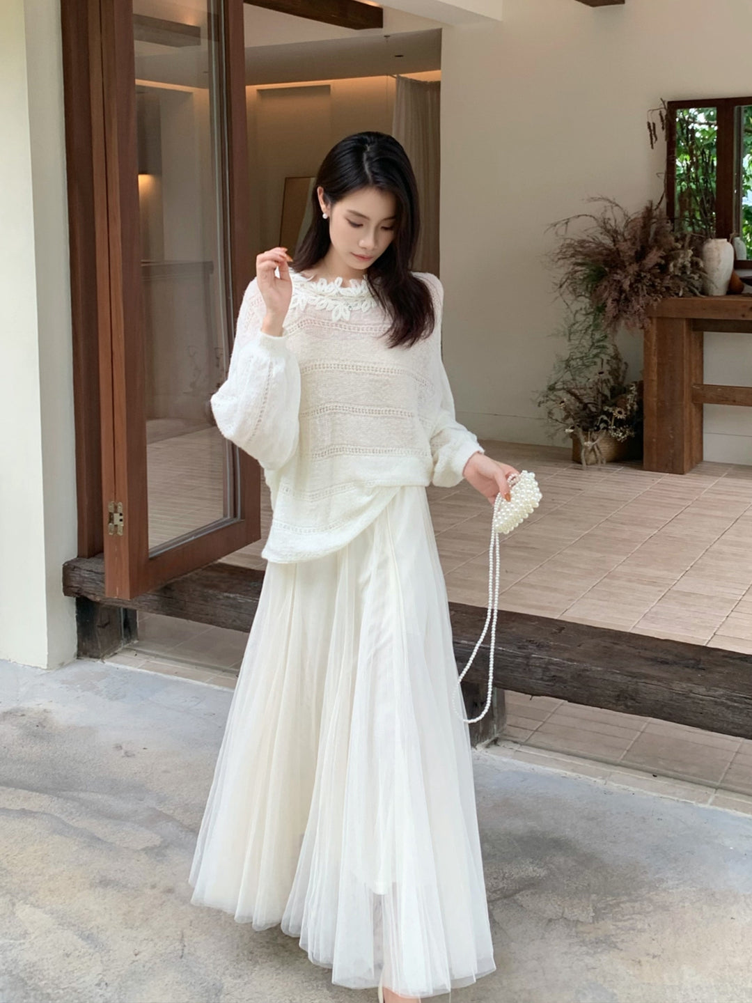 【tops】レースドッキングニットトップス Q8973