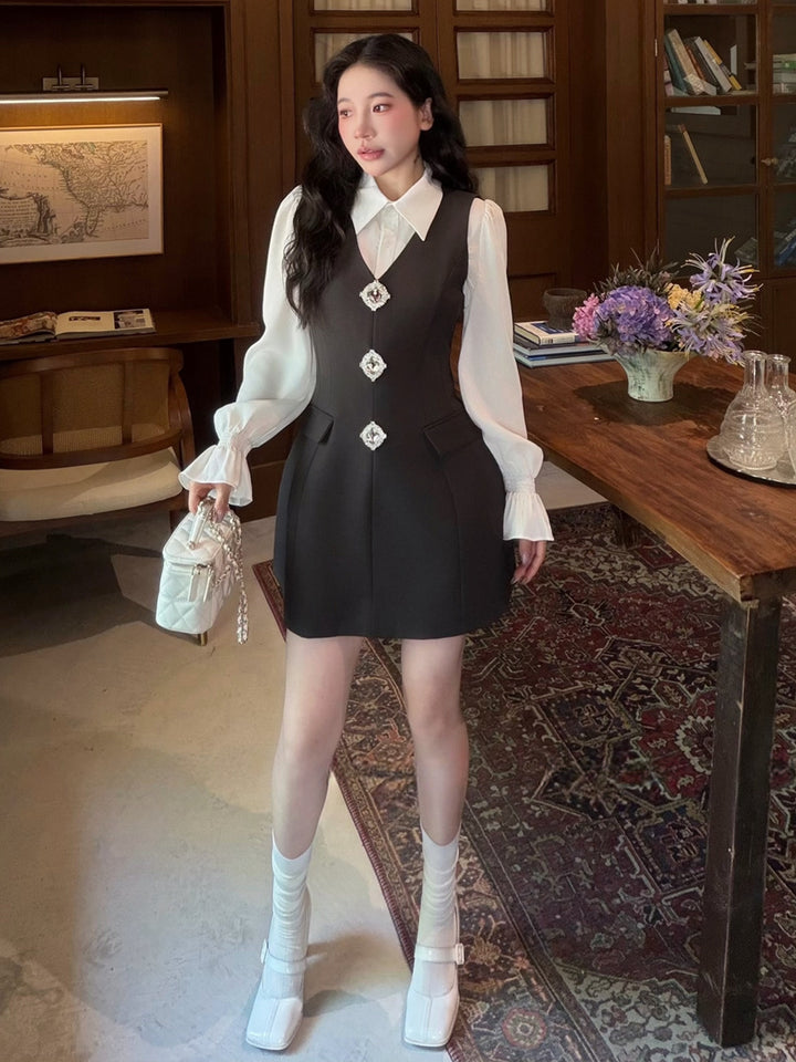 【dress】ラインストーン付きベストワンピース Q9087