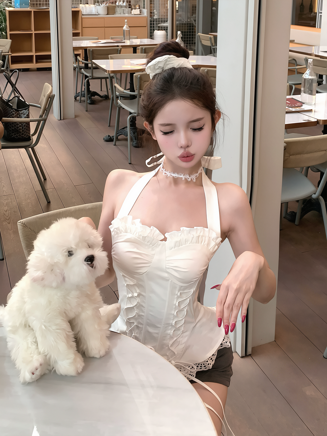 【tops】ホルターネックギャザーフリルトップス Q8590
