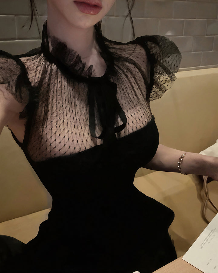 【dress】レースドッキングミニワンピース Q8709