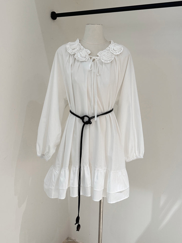 【dress】腰紐付き立体フラワーネックワンピース Q9108