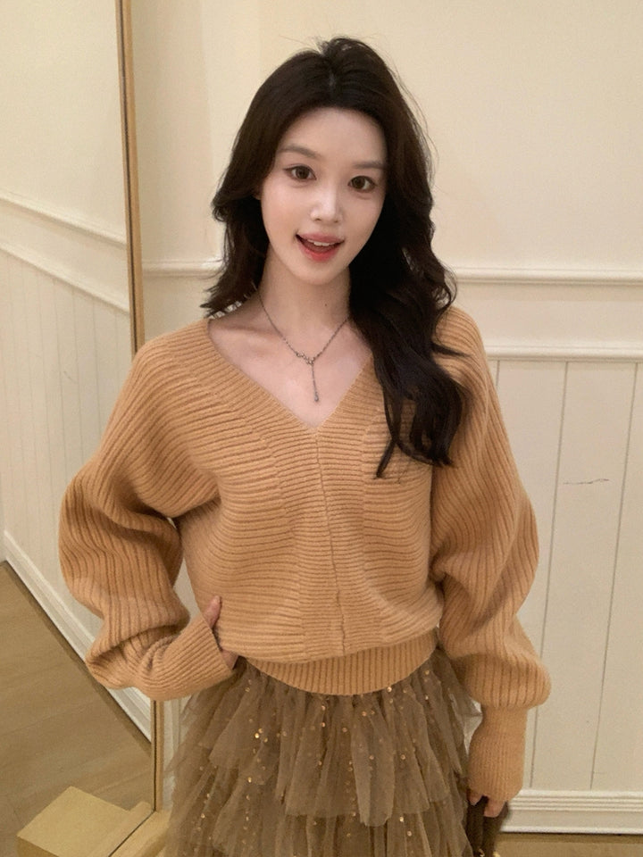 【tops】Vネックニットトップス Q9245