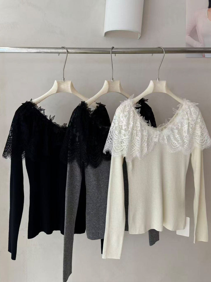 【tops】レースドッキングニットトップス Q9140