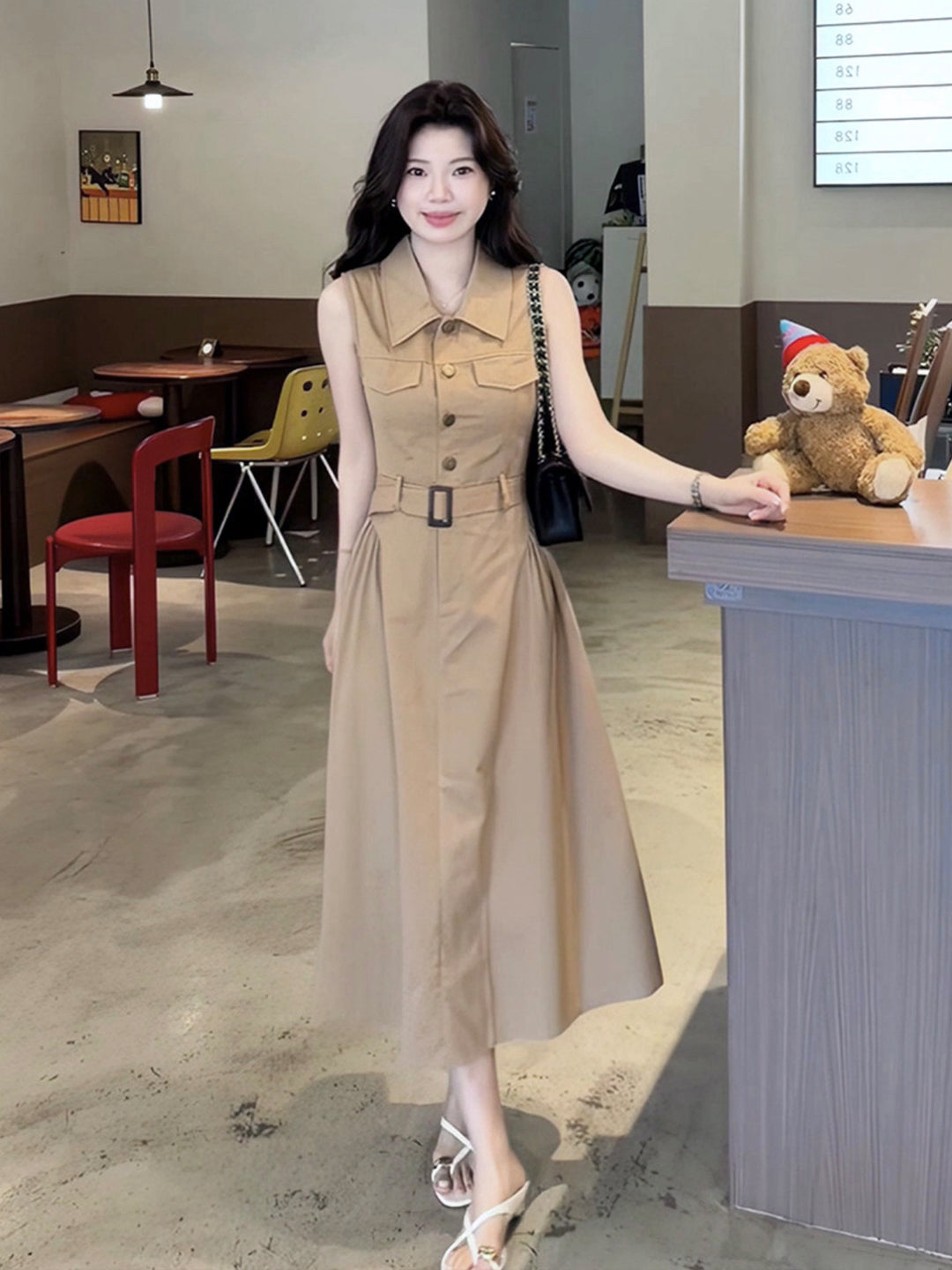 【dress】ノースリーブAラインワンピース Q8655