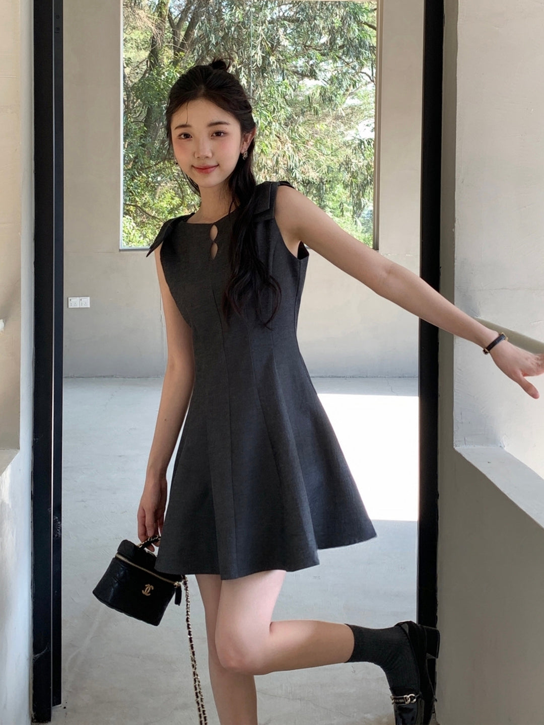 【dress】リボン付きミニベストワンピース Q8667