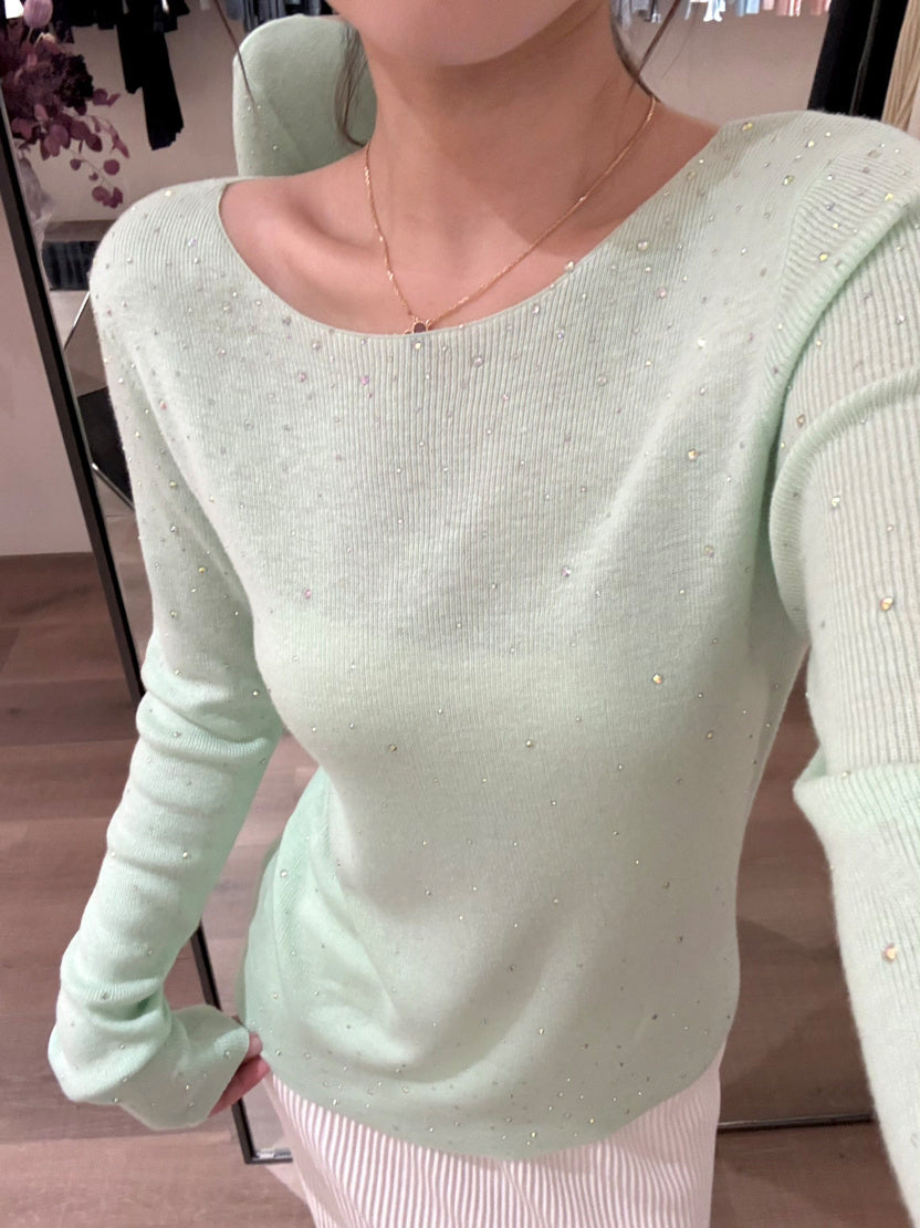 【tops】ラインストーン付きニットトップス Q9141