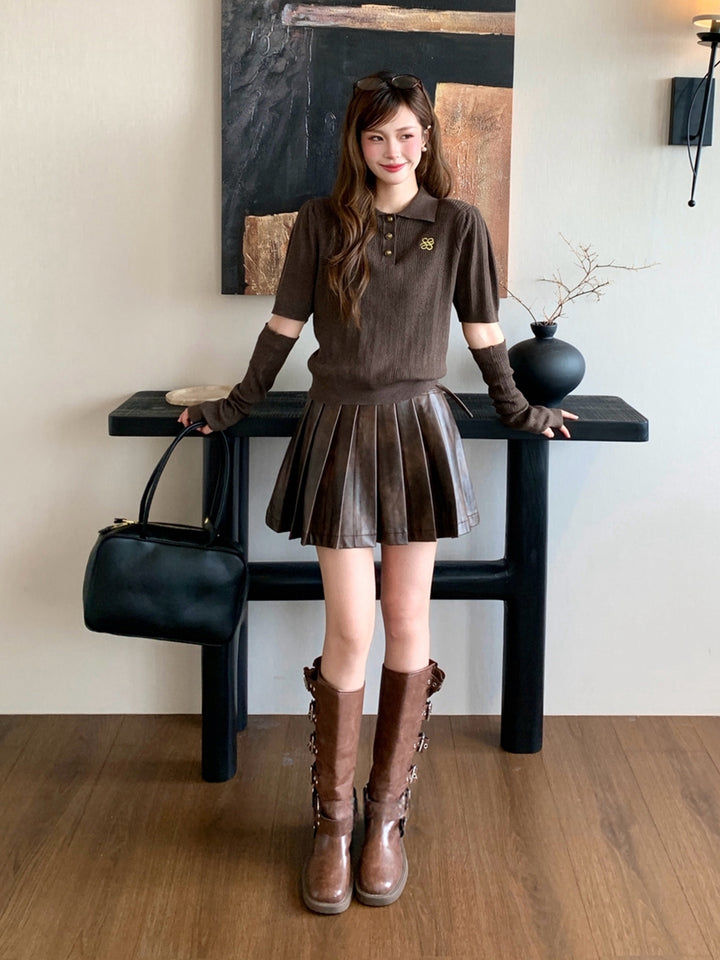 【tops】アームカバー付きニットポロシャツ Q8949
