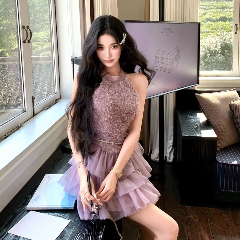 dress】ノースリーブ立体感バラティアードワンピース Q8474 – NANASTYLE