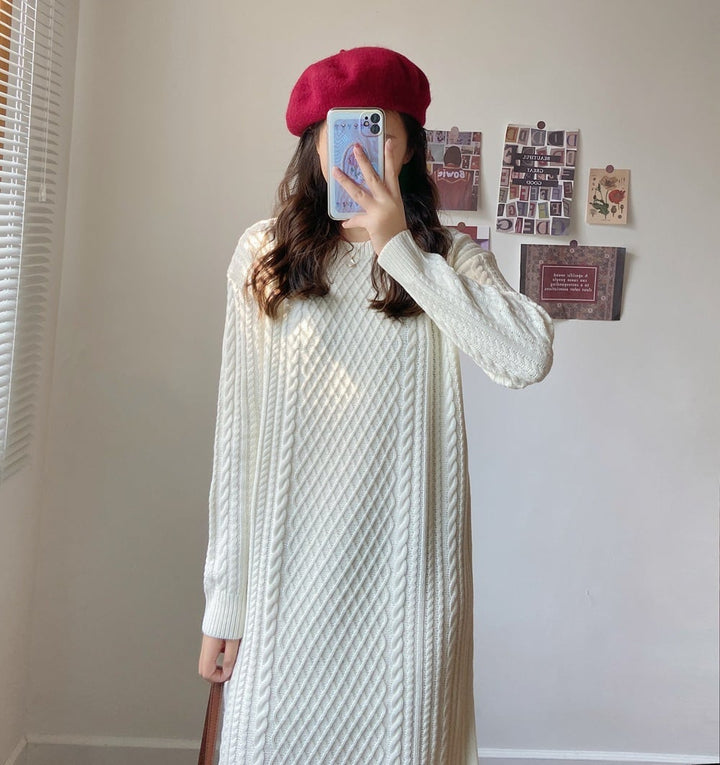 【dress】クルーネックニットワンピース　M18204