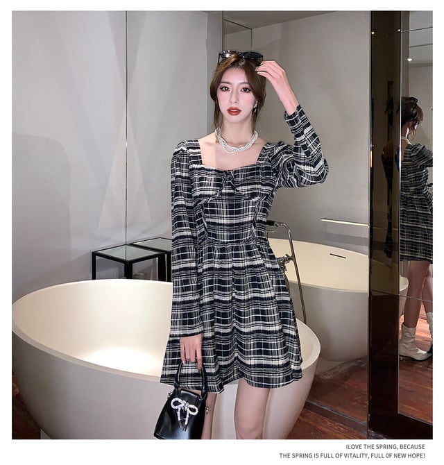 【dress】好感度UPチェック柄デートワンピースオシャレ　M17408