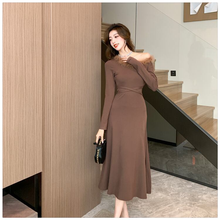 【dress】ファーネックニットワンピース　M18254