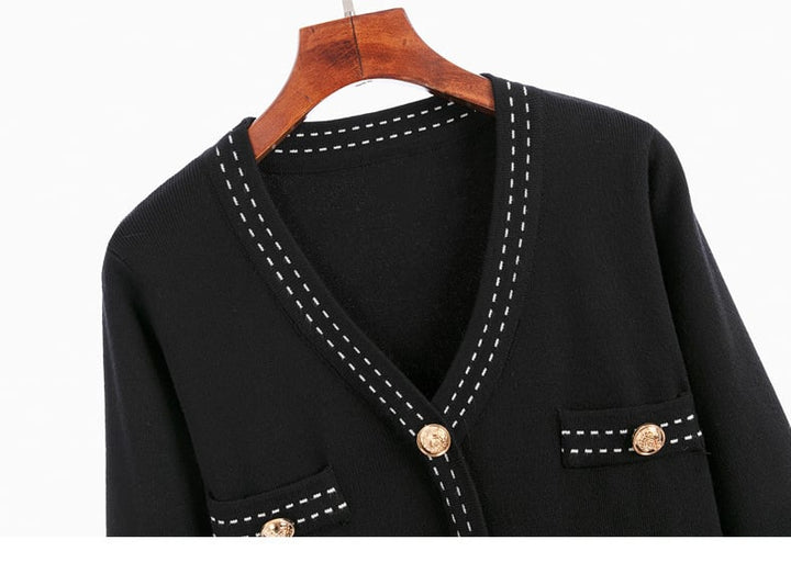 【dress】Vネックレトロニットワンピース　M17507