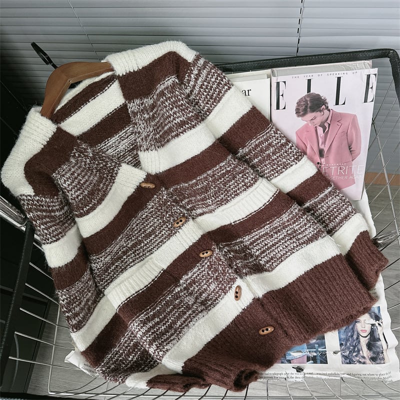 【outer】ボーダー柄ニットカーデ　M26603