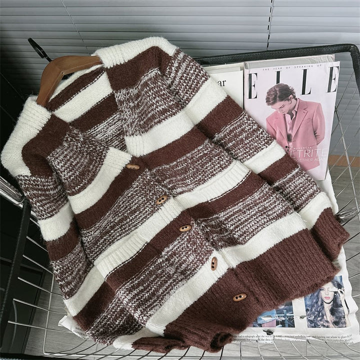 【outer】ボーダー柄ニットカーデ　M26603