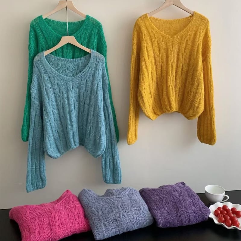【tops】6色展開ニットトップス Q8158