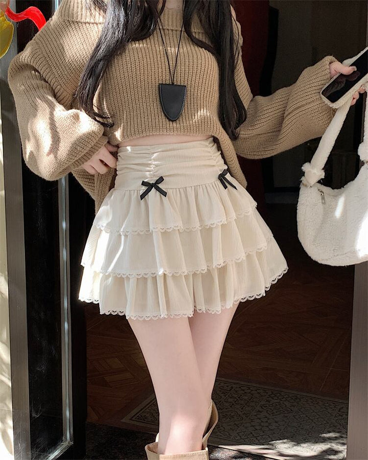 【bottoms】リボン付きレース切り替えスカート　M28257