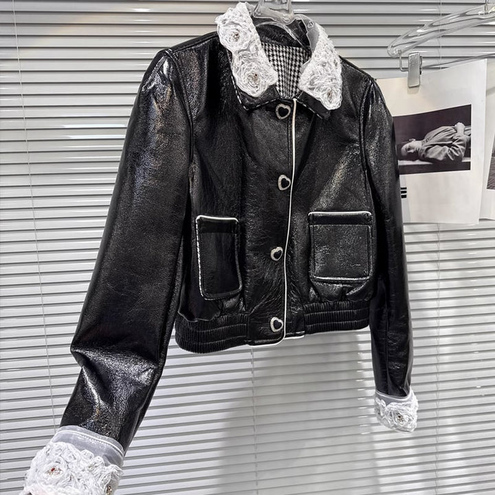 【outer】レースドッキングPUジャケット Q7334