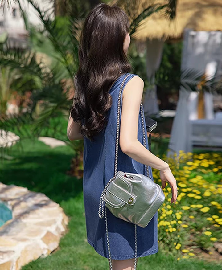 【dress】ノースリーブデニムワンピース Q8420