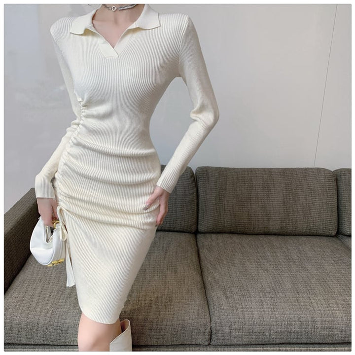 【dress】話題沸騰中 オシャレスリットニットワンピース　M17466