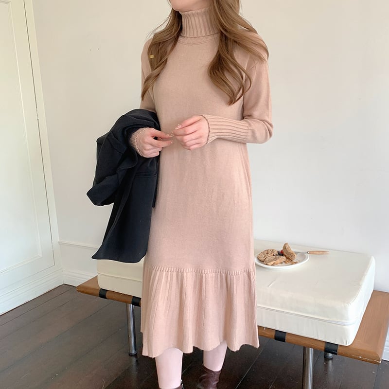 【dress】ハイネックマーメイドニットワンピース　M18205