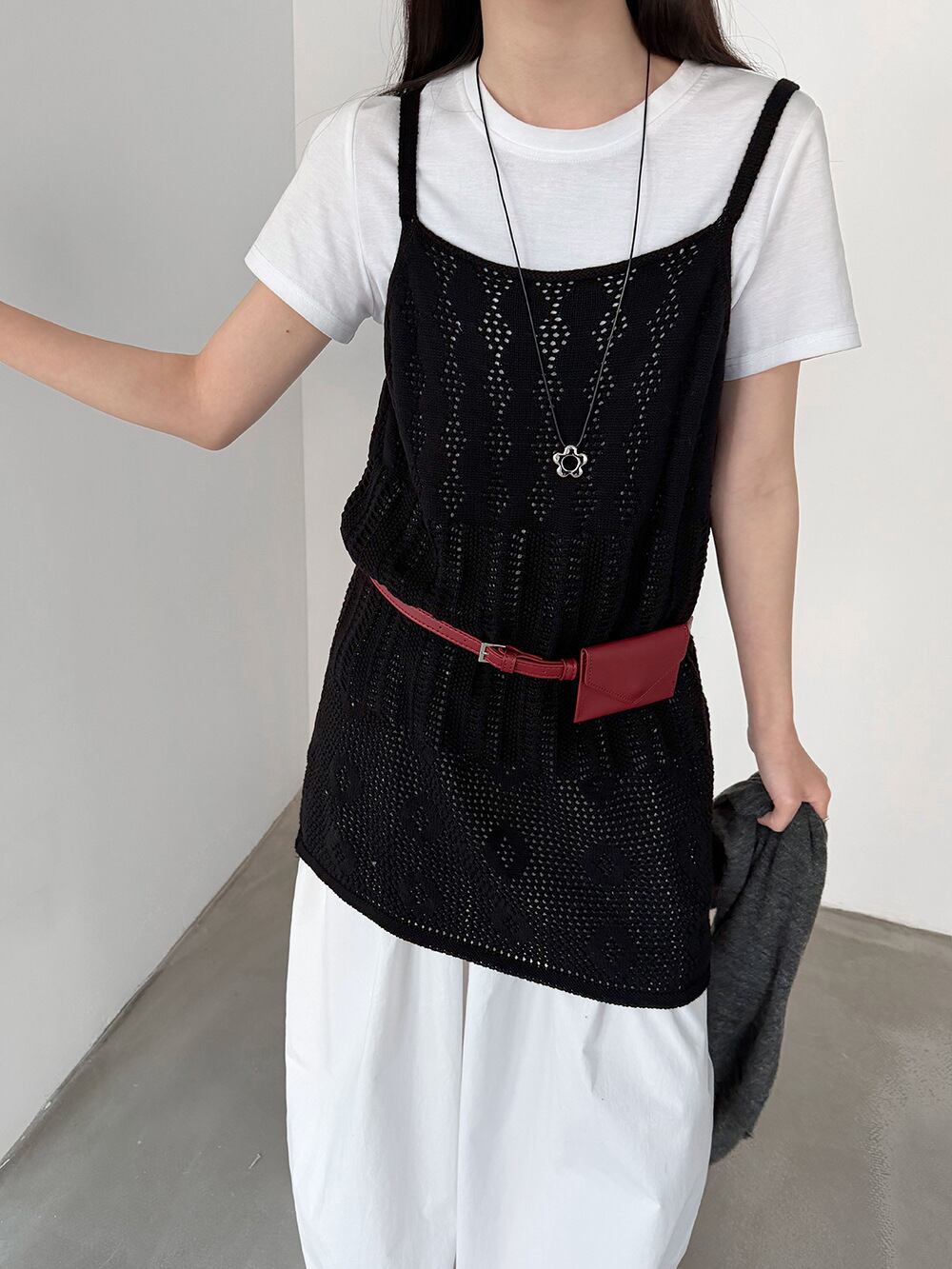 【tops】透かしニットキャミソール Q8326