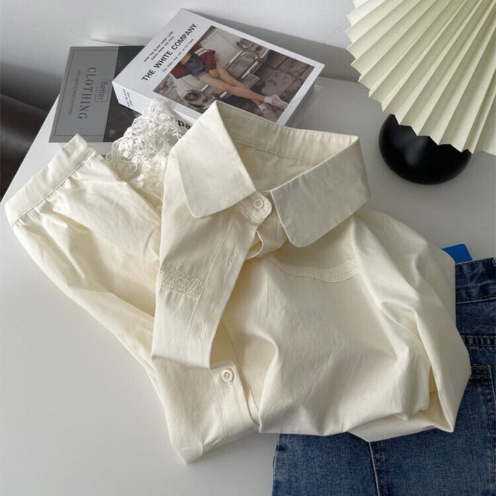【tops】レース切り替えシャツブラウス　M29700