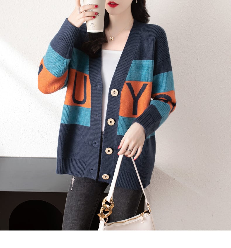 【outer】Vネック配色ニットカーディガン　M17850
