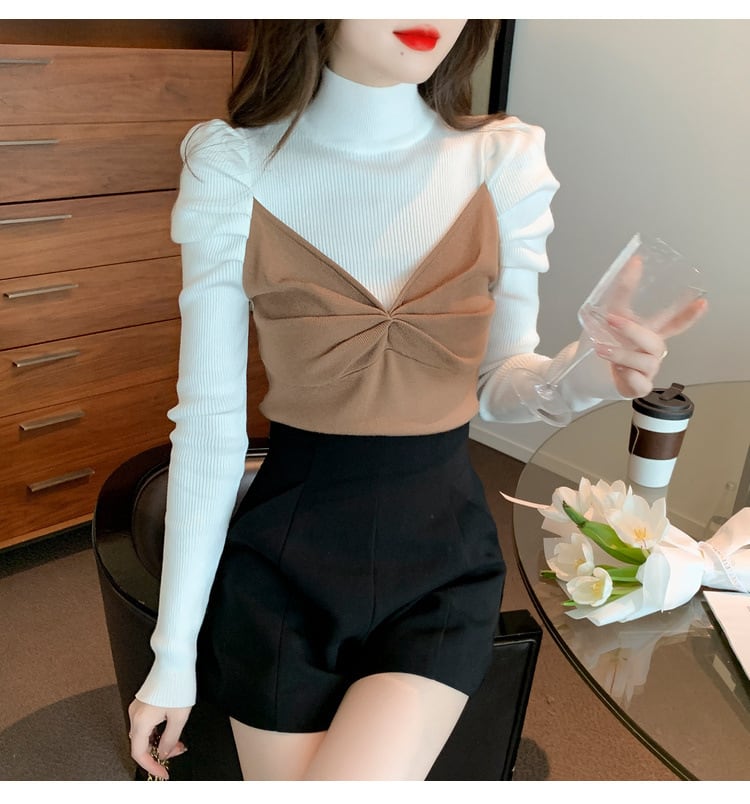 【tops】ドッキングニットトップス　M18855