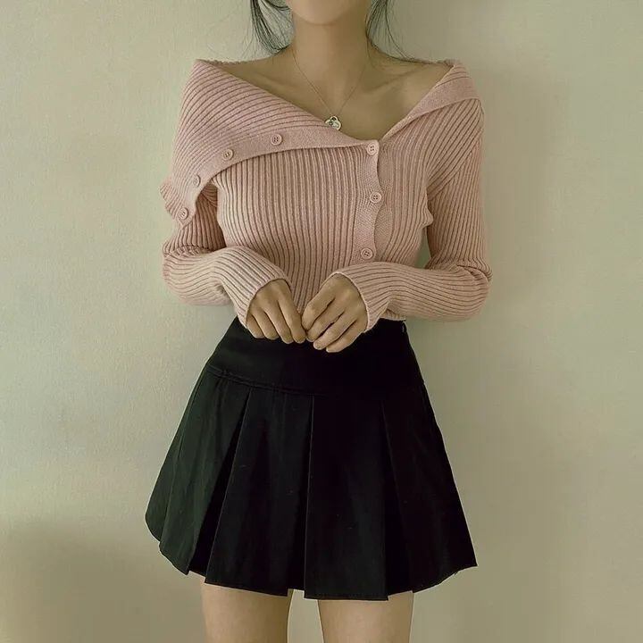 【tops】ボタンデザインニットトップス　M26662