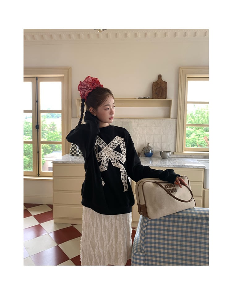 【tops】レースリボン付きプルオーバー　M26593
