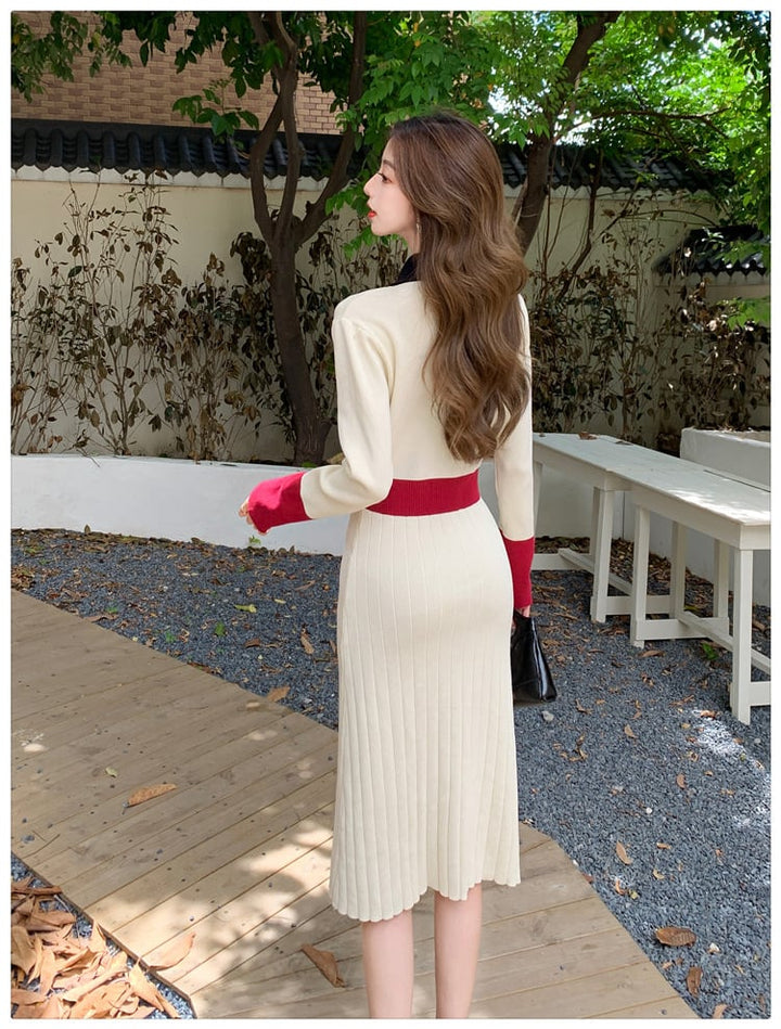 【dress】配色ニットワンピース　M25706