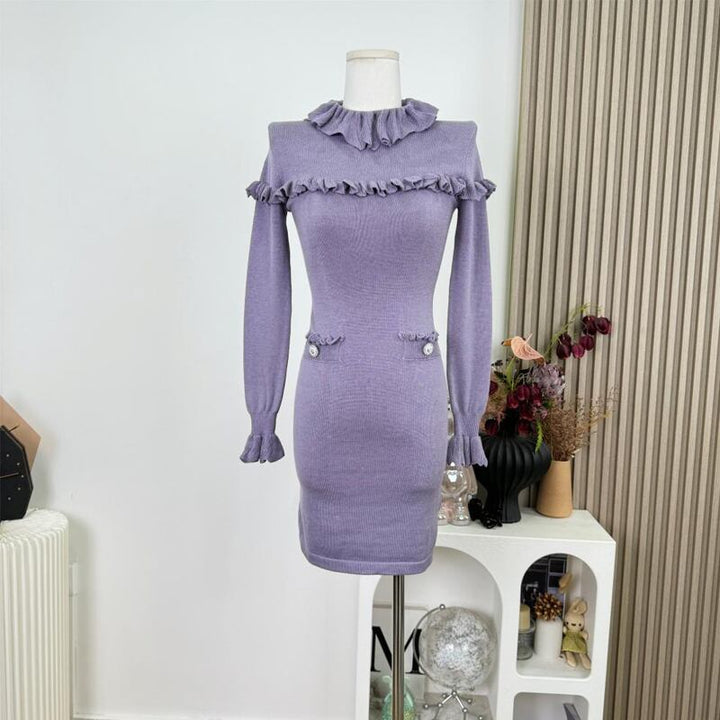 【dress】ギャザーフリルニットワンピース Q7631