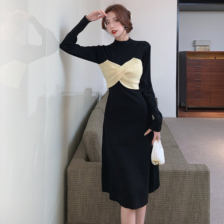 【dress】リボン切り替えニットワンピース　M28579