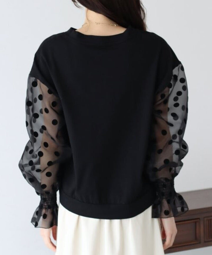 【tops】チュール切り替え長袖Tシャツ　M22604