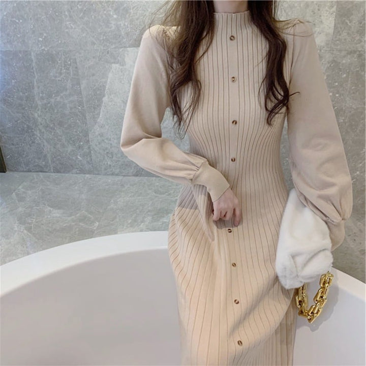 【dress】ボタンデザインニットワンピース　M26867