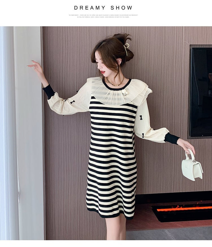 【dress】気質満点大人可愛いボーダー柄ニットワンピース　M17500