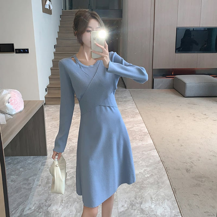 【dress】ドッキングニットワンピース　M18329