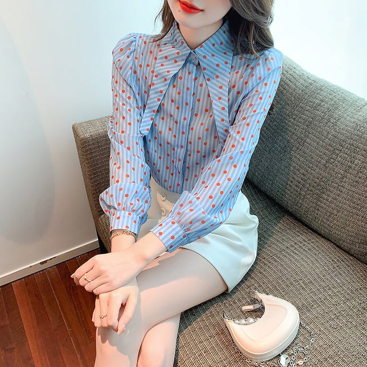 【tops】今季マストバイドット柄パフスリーブシャツ　M17239