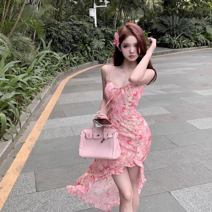 【dress】フラワー柄イレヘムキャミワンピース Q8450