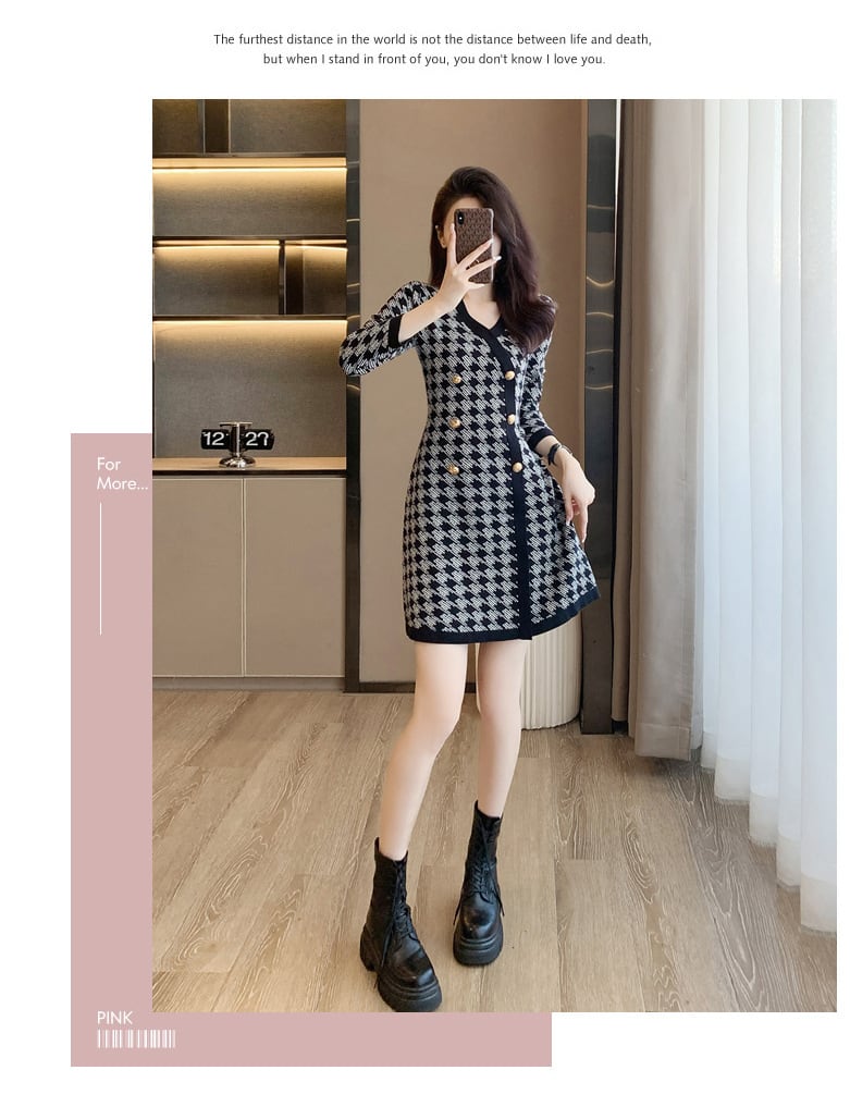 【dress】ダブルボタンニットワンピース　M18264
