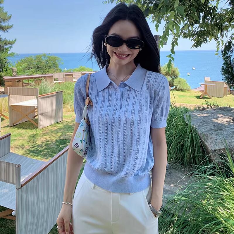 【tops】半袖ニットポロシャツ Q8311