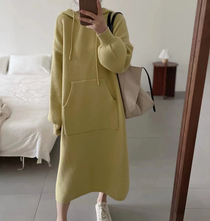 【dress】フード付き無地ニットワンピース　M17758