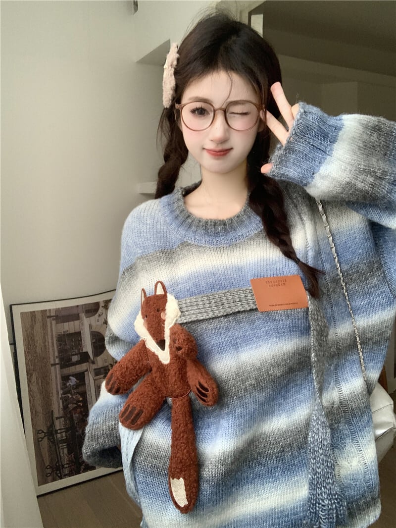 【tops】ボーダー柄ニットセーター　M18455