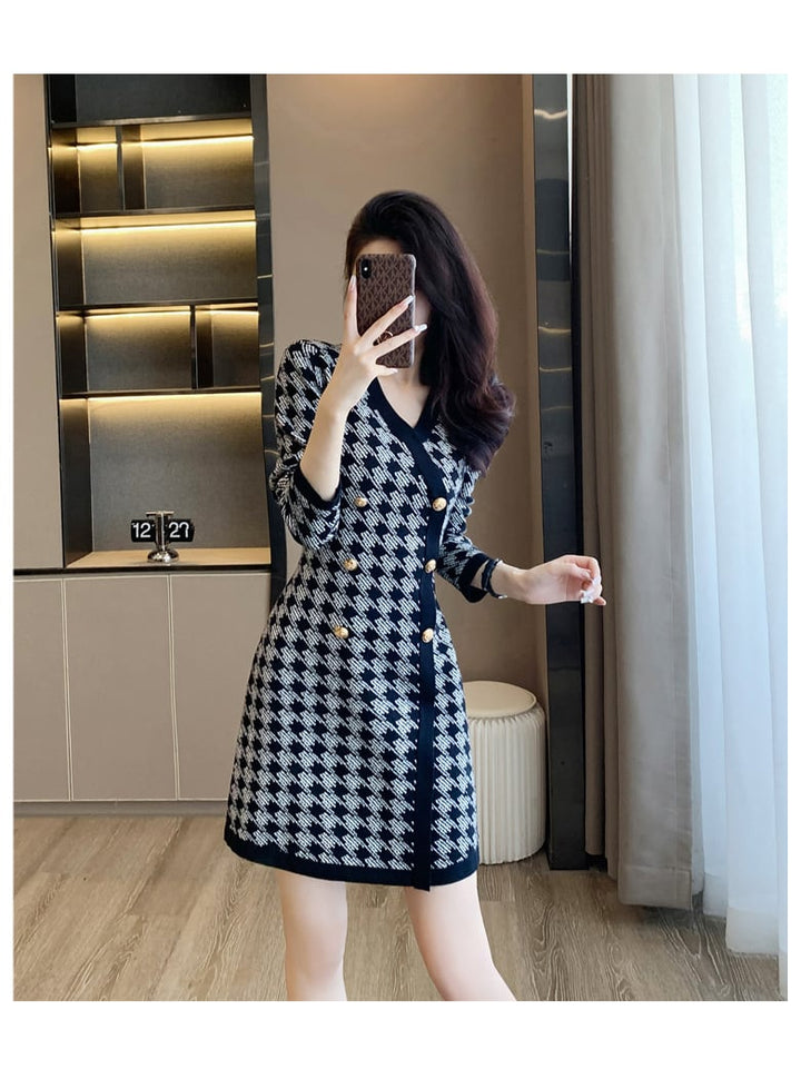 【dress】ダブルボタンニットワンピース　M18264