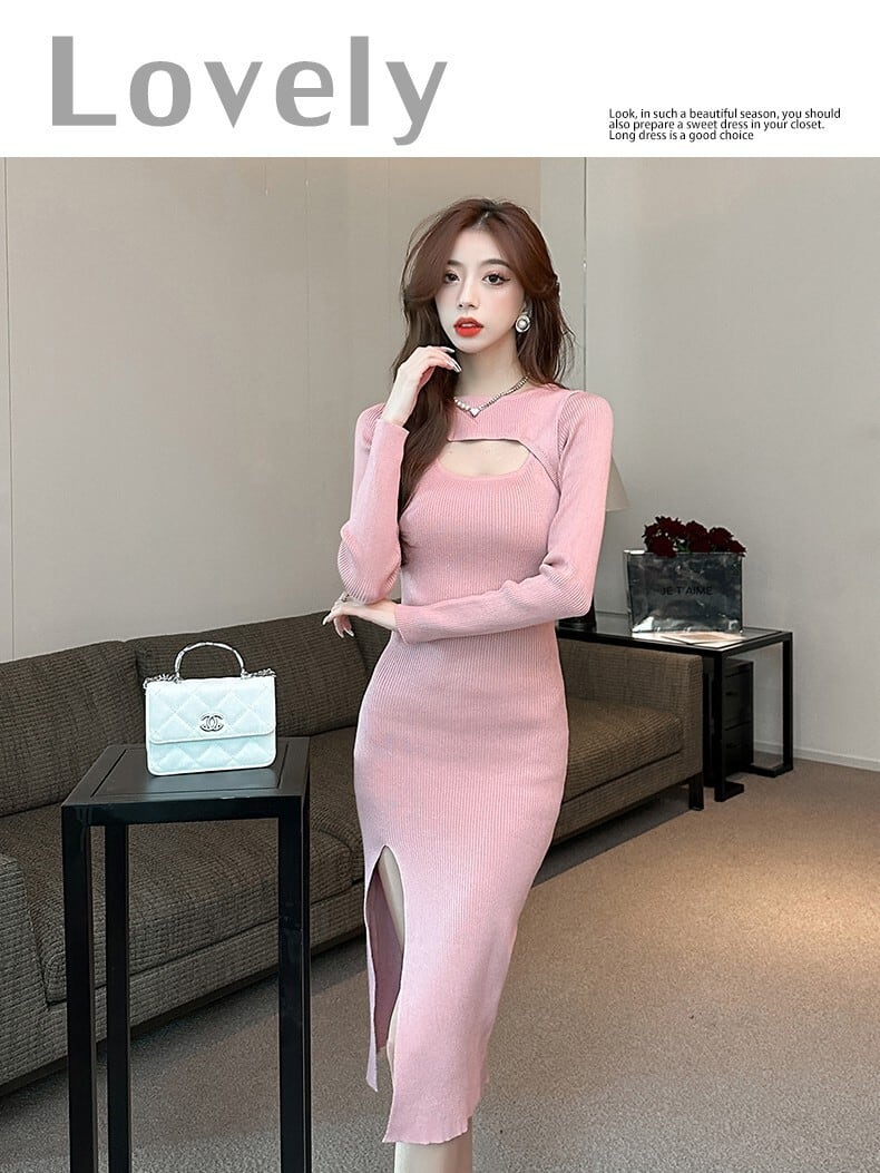 【dress】女性力を高める～スリットニットワンピース　M17630